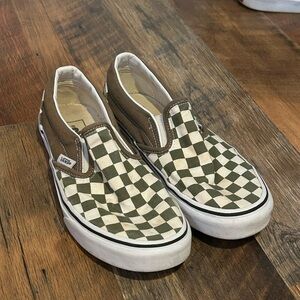 Vans Brown and Cream Checkered Slip-Ons